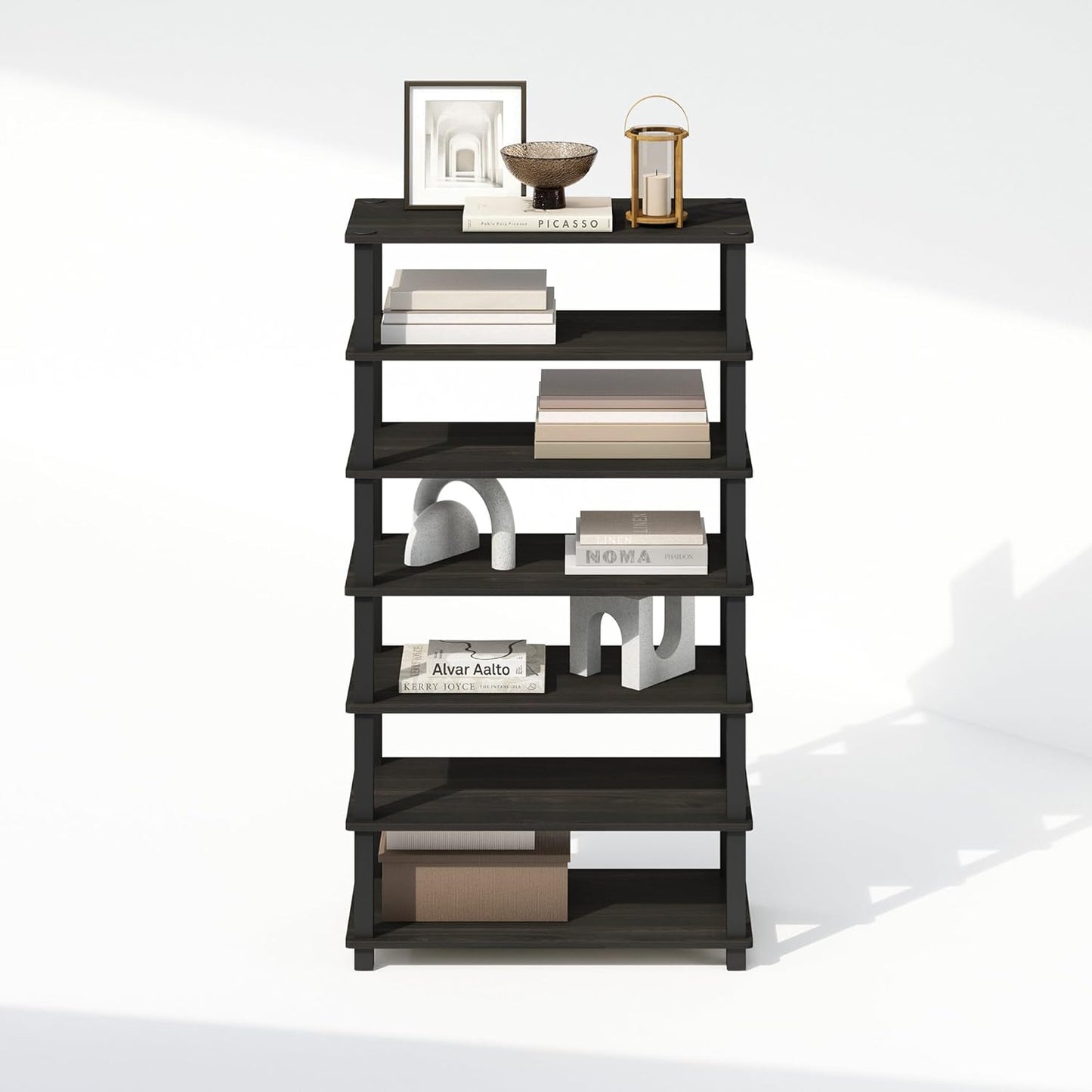Furinno Turn-S-Tube 4-Tier Multipurpose Standing Shelves, Espresso/Black, Set of 2