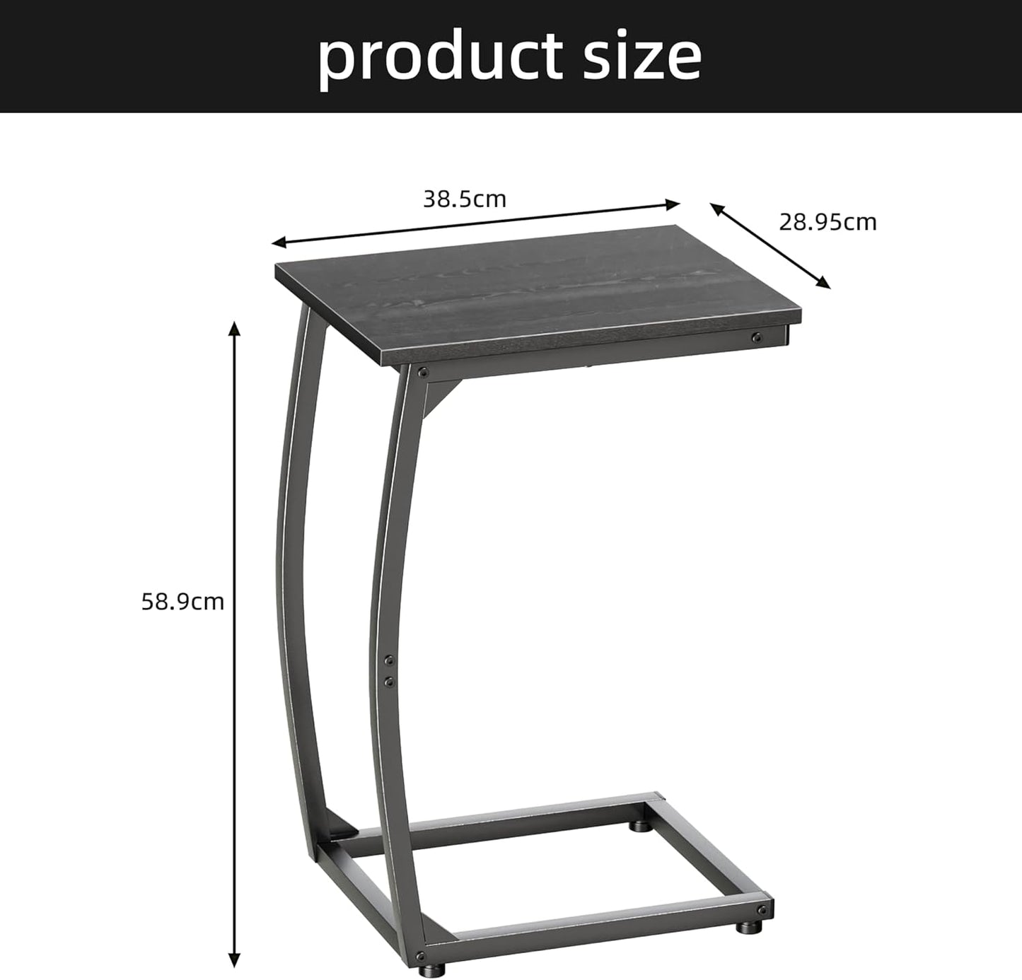 C-Shaped End-Table Set of 2 - Side Table for Couch,Curved Support Legs, Slide Under Couch Table for Sofa, TV Tray Table for Living Room Bedroom(Black)