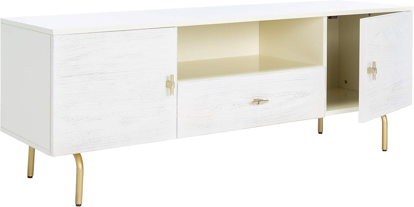 SAFAVIEH Genevieve TV Stand for up to 65" Flatscreen – Cream & White Washed Finish, Mid-Century Modern Storage Cabinet, Entertainment Media Console (MED5000D)