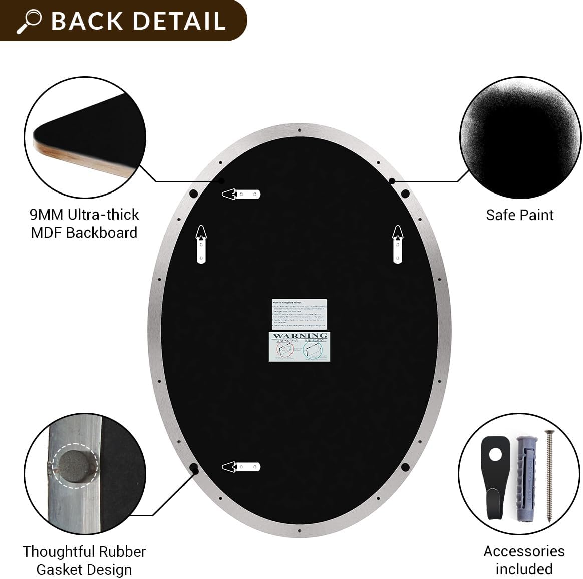 ANDY STAR Brushed Nickel Mirror Bathroom, 24x32 Inch Brushed Nickel Oval Mirror, Stainless Steel Metal Frame Oval Vanity Mirrors Hangs Horizontal or Vertical, Modern Style for Home