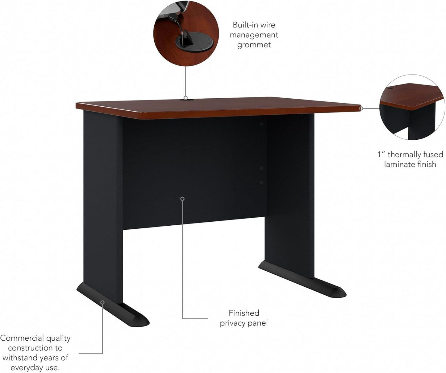 Bush Business Furniture Series A 36W Small Desk in Hansen Cherry and Galaxy, Compact Computer Table for Home or Professional Office