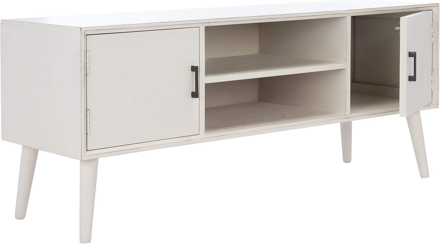 SAFAVIEH Sorrel TV Stand for up to 55" Flatscreen – Distressed White, 2 Doors with Interior Storage, 2 Open Shelves, Entertainment Media Console (MED5701A)