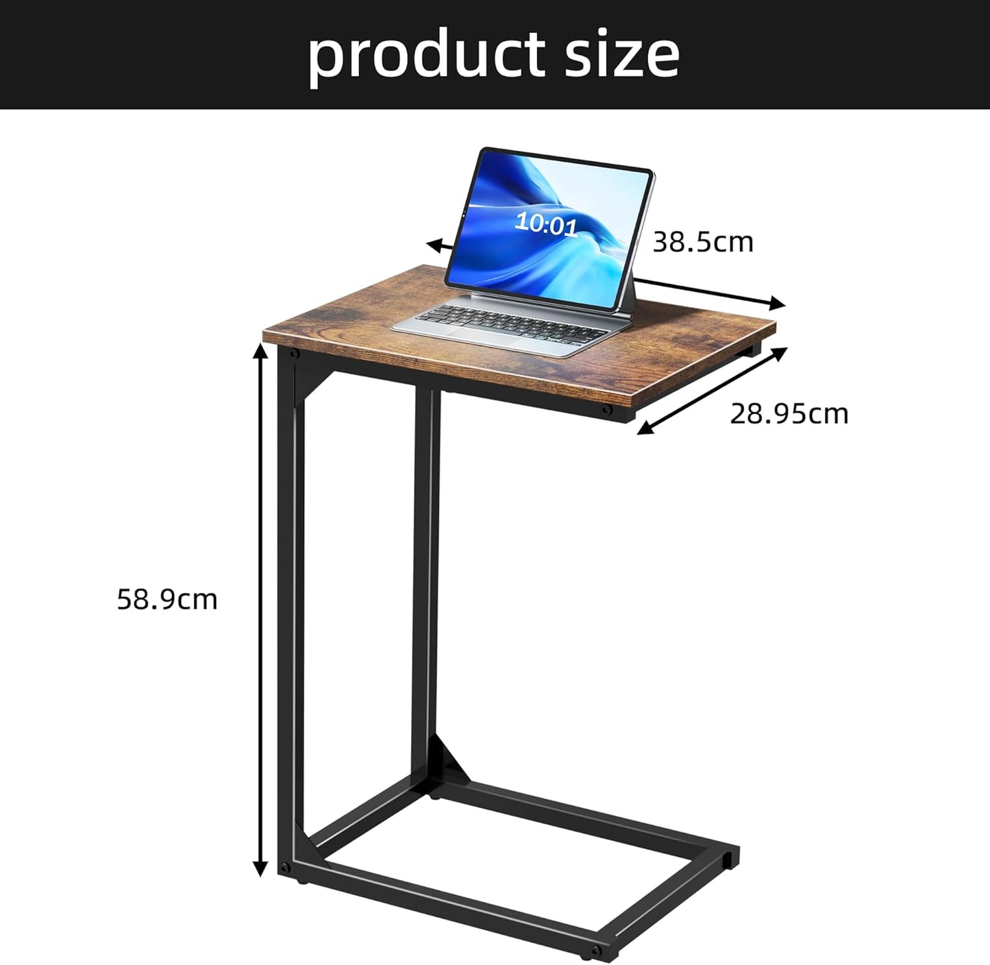 C-Shaped Side Table, C-Table for Sofa, Couch Table with Metal Frame, Large Surface Sofa Table for Living Room(Brown)