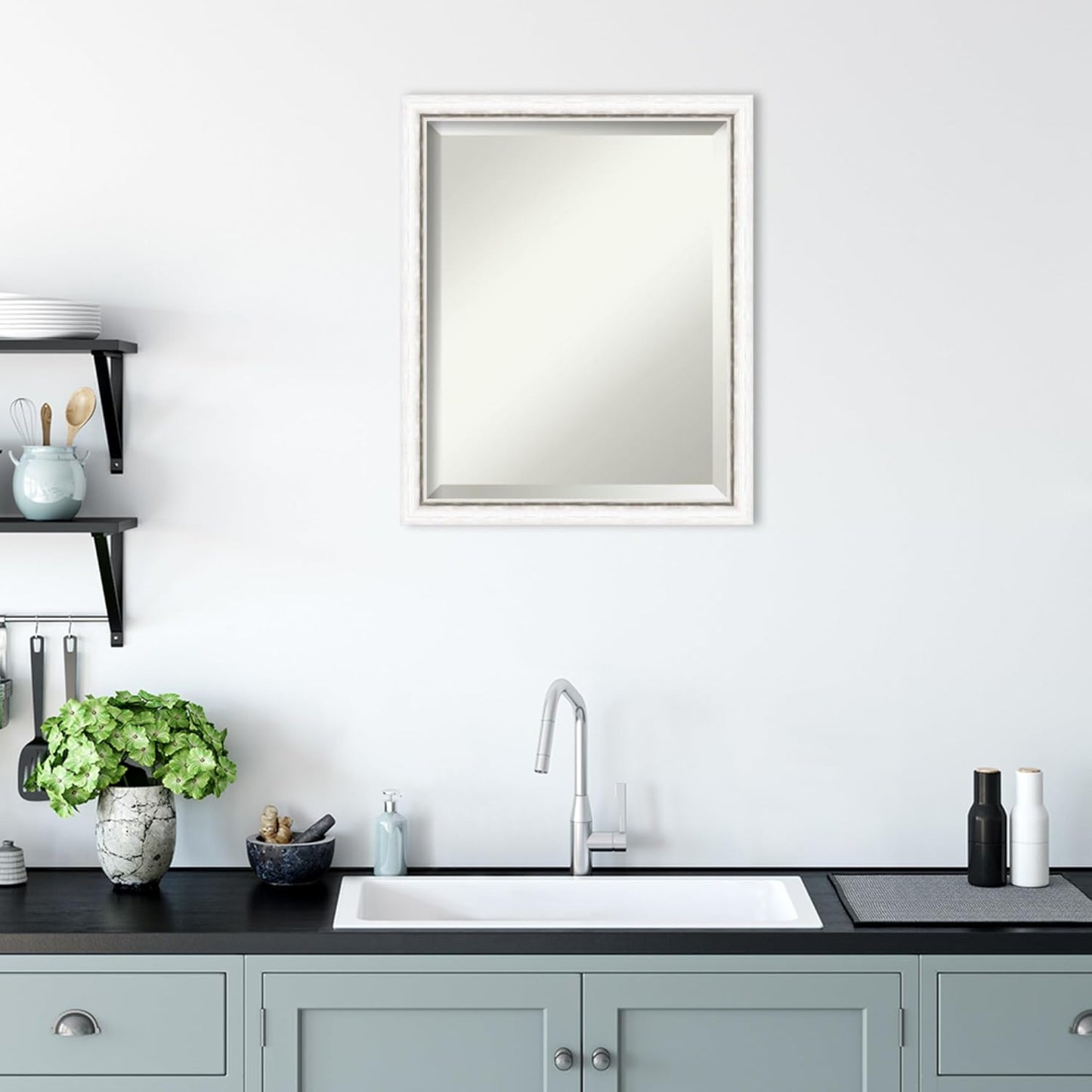 Amanti Art White Bathroom Mirror for Over Sink, 22x18 Morgan White Silver Rectangle Vanity Mirror, Small Modern Contemporary Wood Frame, Hangs Horizonally and Vertically, Bathroom Wall Decor, Beveled