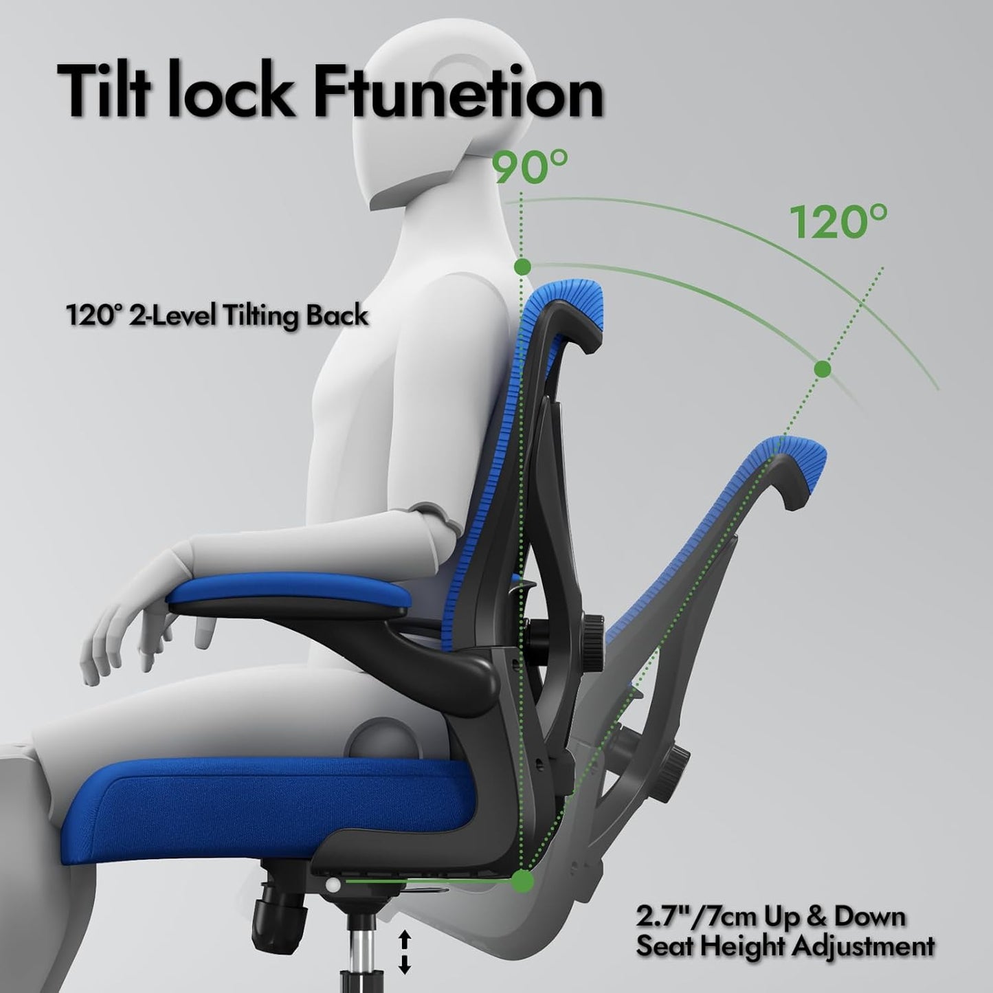 Ergonomic Office Chair - X-Shaped Computer Desk Chair Comfy, Gaming Chair, Office Chair with Lumbar Support, Mesh Office Chairs, Desk Chair for Long Hours(Black Blue)