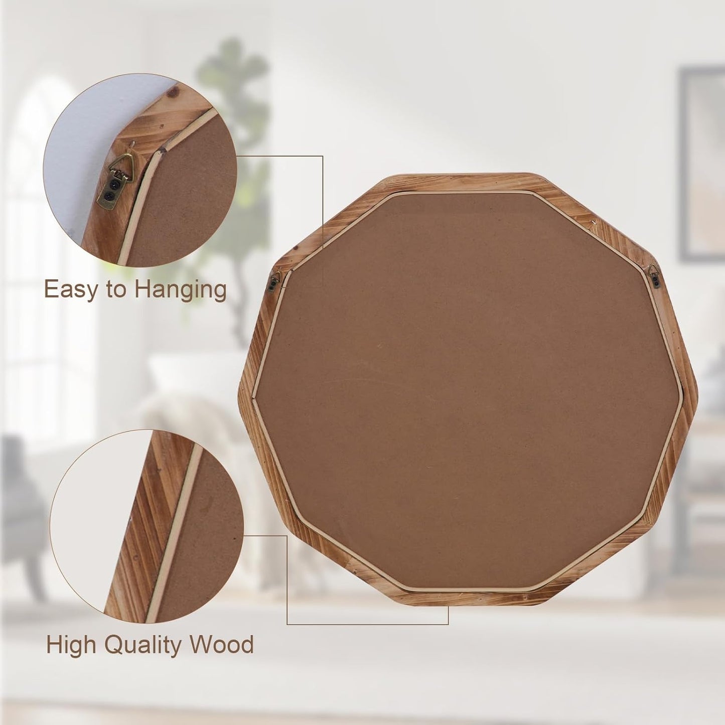 ULIKE Wood Mirror for Wall, 30 Inch Rustic Farmhouse Mirror with Wood Frame, Decorative Wall Mounted Vanity Mirrors for Bathroom Bedroom Living Room Entryway, Brown