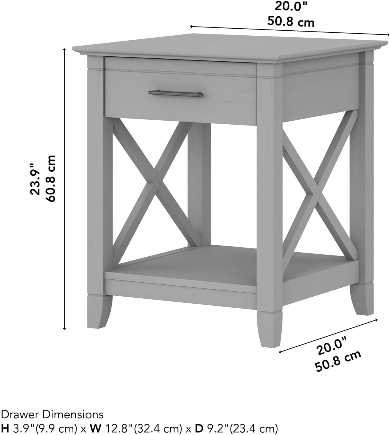 Bush Furniture Key West Small End Table with Storage | Modern Farmhouse Accent Shelf for Living Room in Cape Cod Gray
