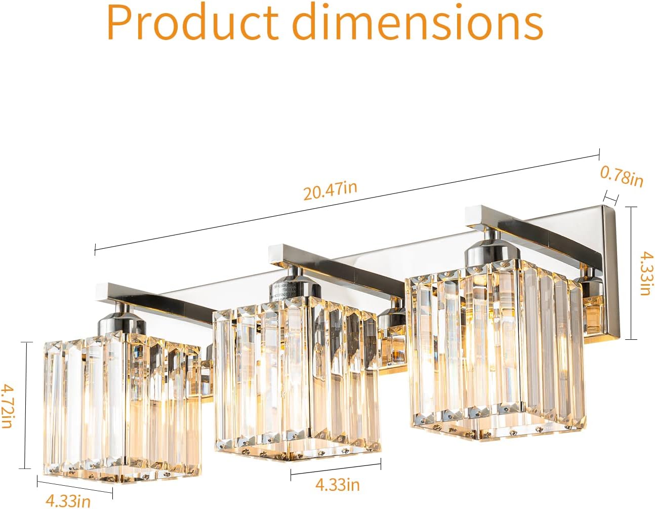 Modern Bathroom Vanity Light 3-Lights Chrome Crystal Bathroom Wall Light Vanity Light Fixtures,20.47-inch Modern Minimalist Design
