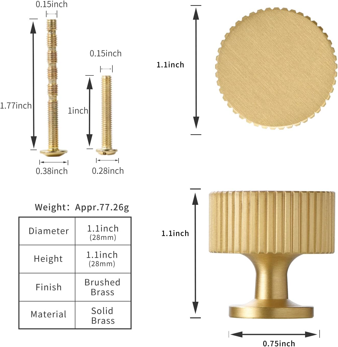 SALISENG- 5 Pack Solid Brass Kitchen Cabinet Knobs,Matt Gold Drawer Pulls, 1-1/10 Inch 28mm Diameter, Modern Furniture Handles for Cupboard Wardrobe (BOURGUE)