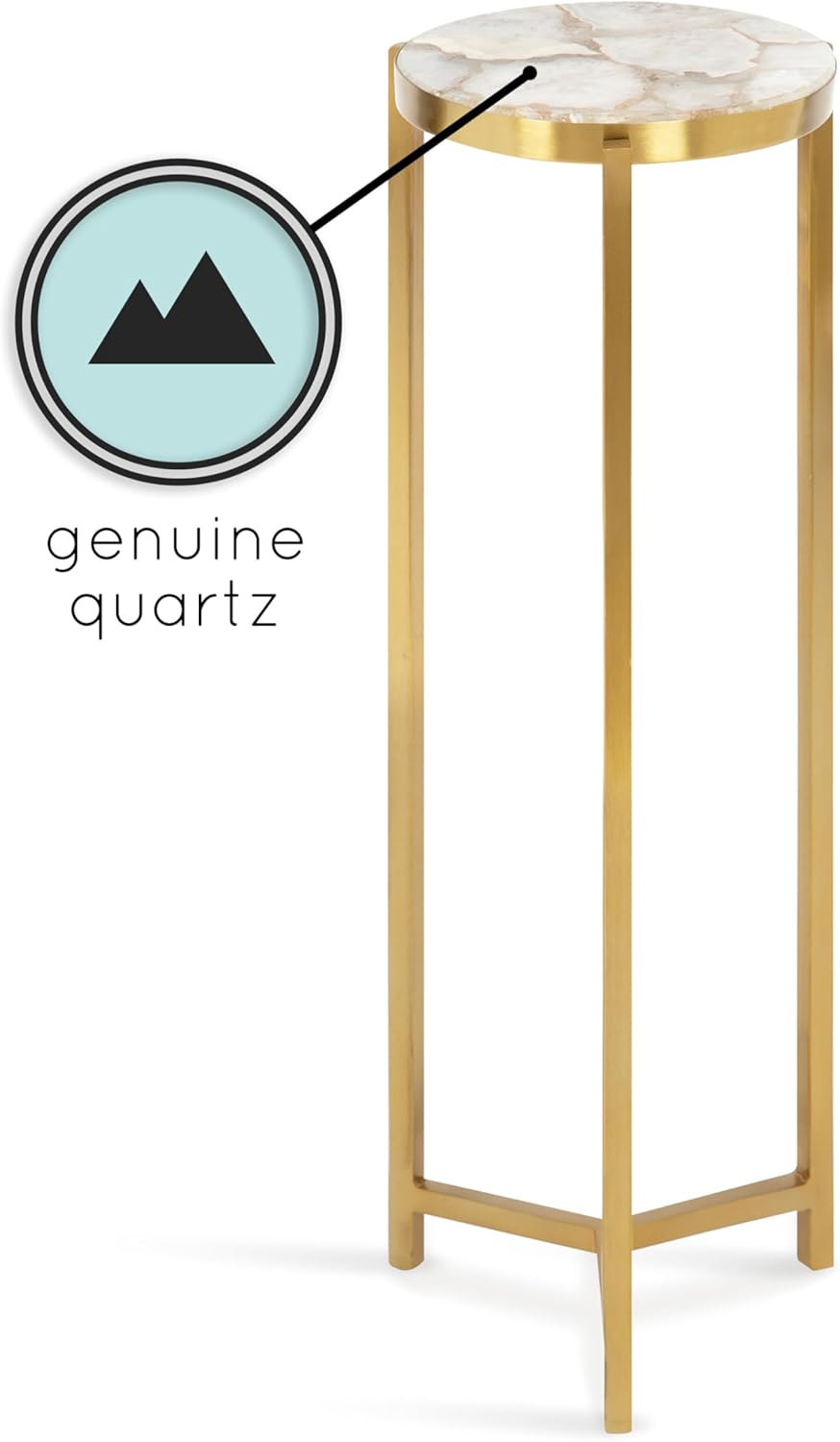 Kate and Laurel Aguilar Modern Drink Table; 9 x 9 x 23; Natural Stone and Gold; Genuine Quartz Accent Table for Small Spaces