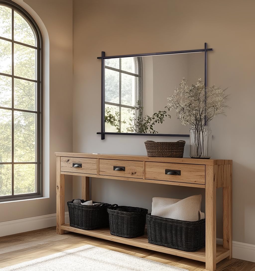 Andy Star 30x40 Inch Black Bathroom Vanity Mirror, Large Vintage Cross Corner Mirror Unique Industrial Minimalist for Home Decor in 1’’ Stainless Steel Metal Frame Wall Mounted Vertical/Horizontal