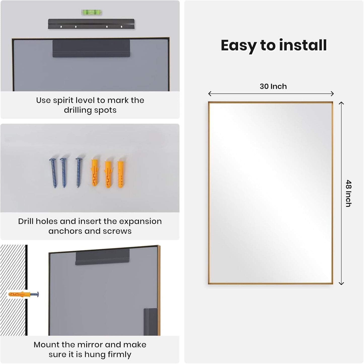 Melodieux Wall Vanity Bathroom Mirror for Over Sink, 30"x48" Rounded Rectangle Metal Deep Frame Wall Mounted Mirror Wall Decor for Living Room Hallway, Gold