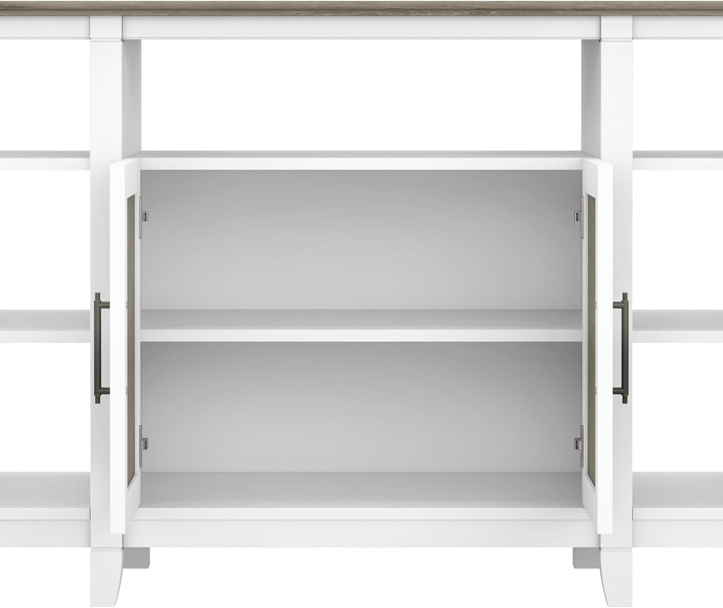 Bush Furniture Key West Tall TV Stand for 65 Inch TV in Pure White and Shiplap Gray, Farmhouse Entertainment Center with Storage