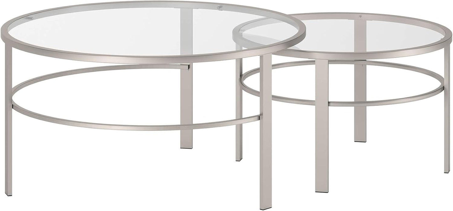 Henn&Hart Round Nested Coffee Table in Satin Nickel, Modern coffee tables for living room, studio apartment essentials, 36" Wide