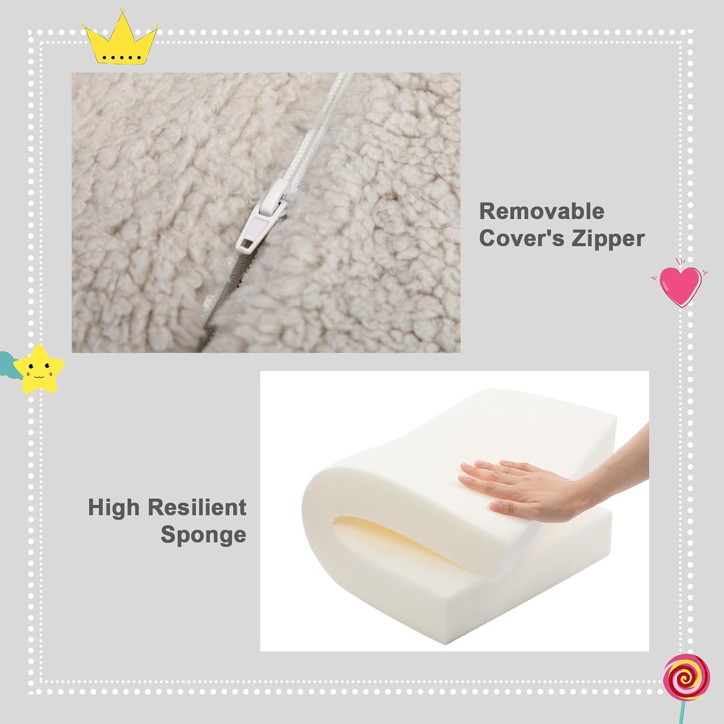 ALIMORDEN Kids Couch, 2-in-1 Fold Out Toddler Chair & Snuggly Foam Lounger Seat, Removable Washable Cover - Soft Reading Couch, Ideal Gift for for Boys and Girls, Light Grey