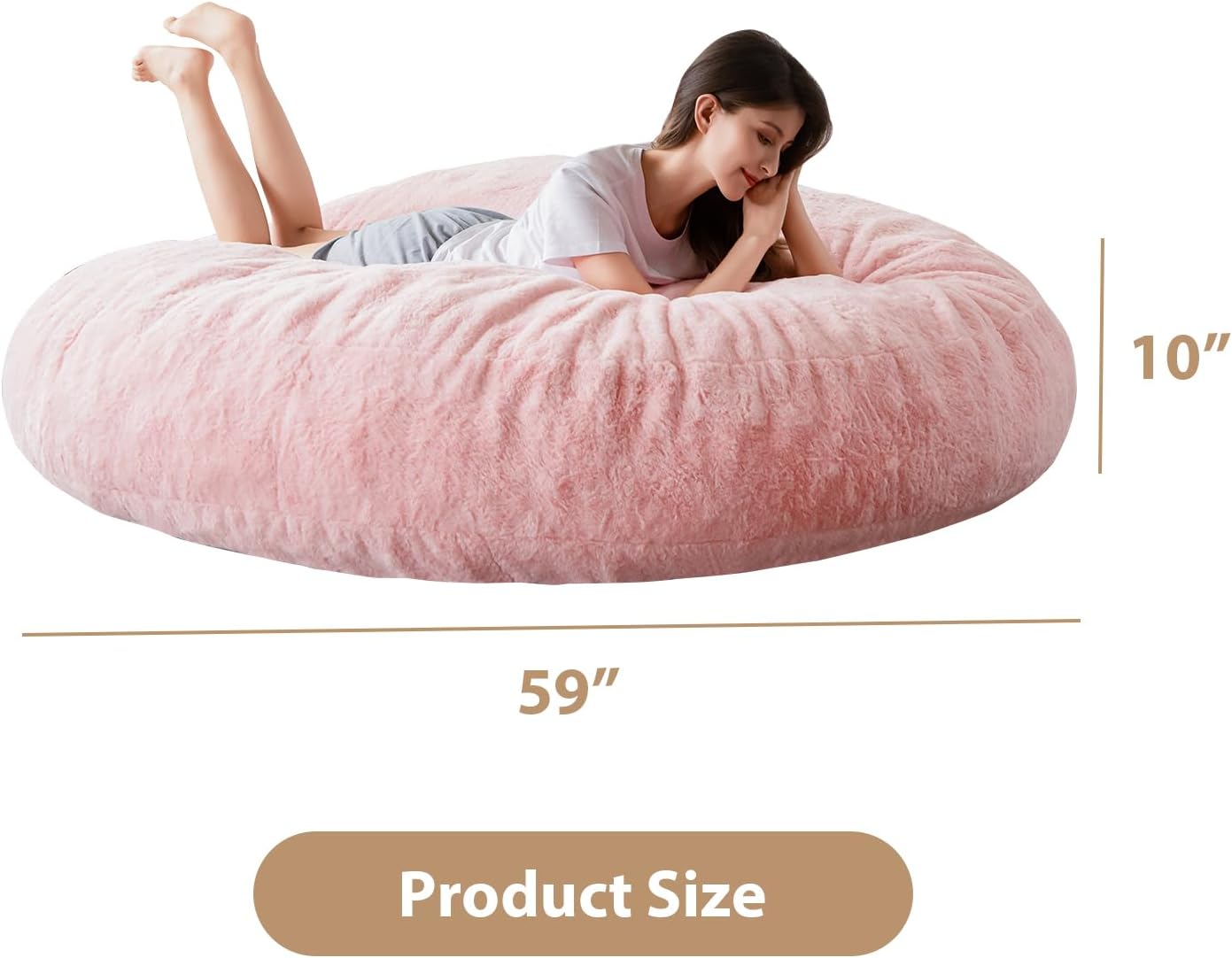 BYBYME 3 in 1 Bean Bag Chair, Convertible Chair Folds from Bean Bag to Lounger, High-Density Foam Filling, Faux Fur Big Sofa Bed, Giant Bean Bag Chair Bed for Adults