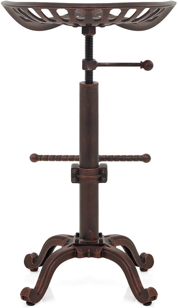 Diwhy Rustic Industrial Farmhouse Tractor Seat Adjustable Bar Stool Industrial bar Chair (Copper, Cast Iron)