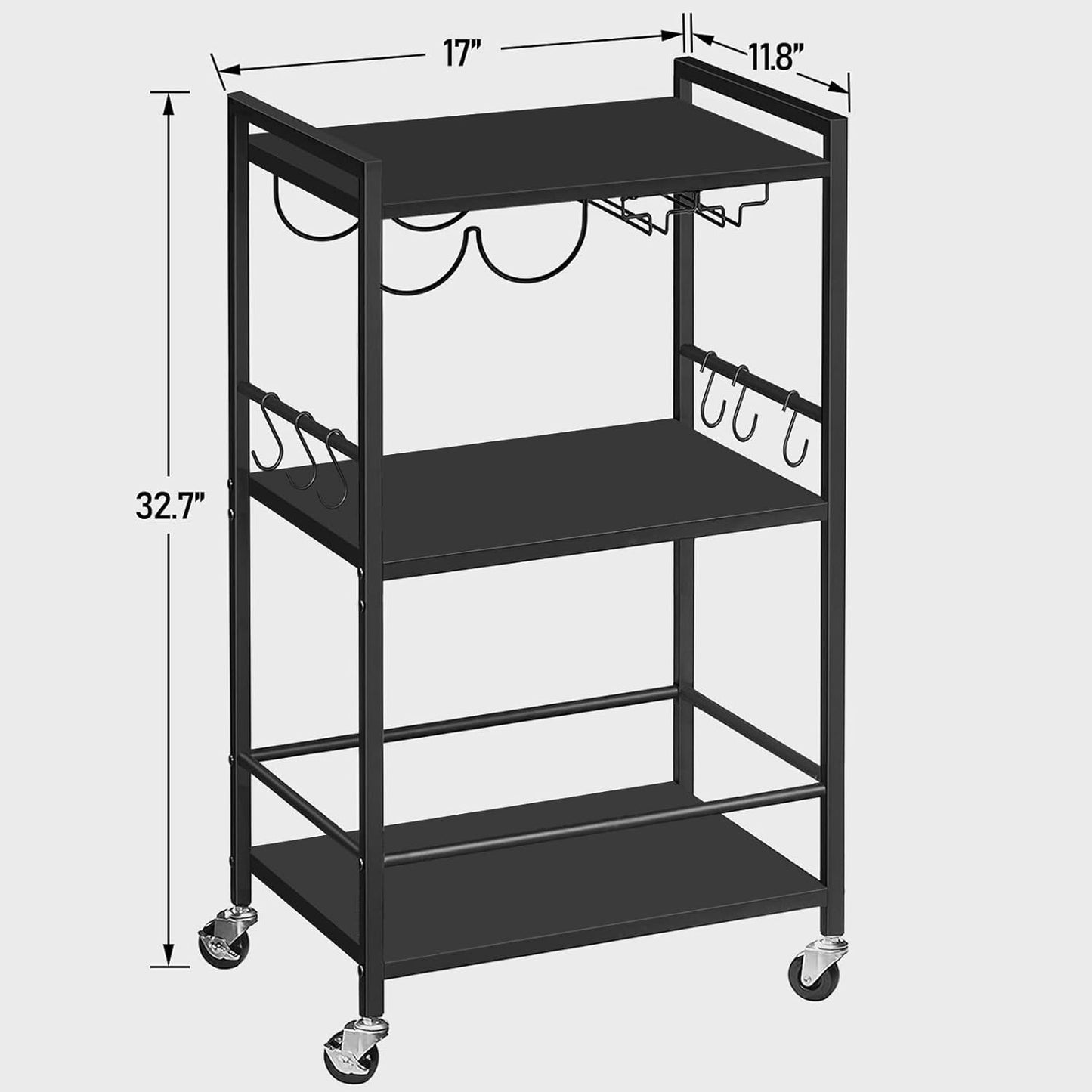 TUTOTAK Bar Cart, Home Bar Serving Cart with 3-Tier Shelf, Drink Cart with Wine Rack, Glass Holder, Rolling bar carts for The Home, Living Room, Brown V1BC01BK035