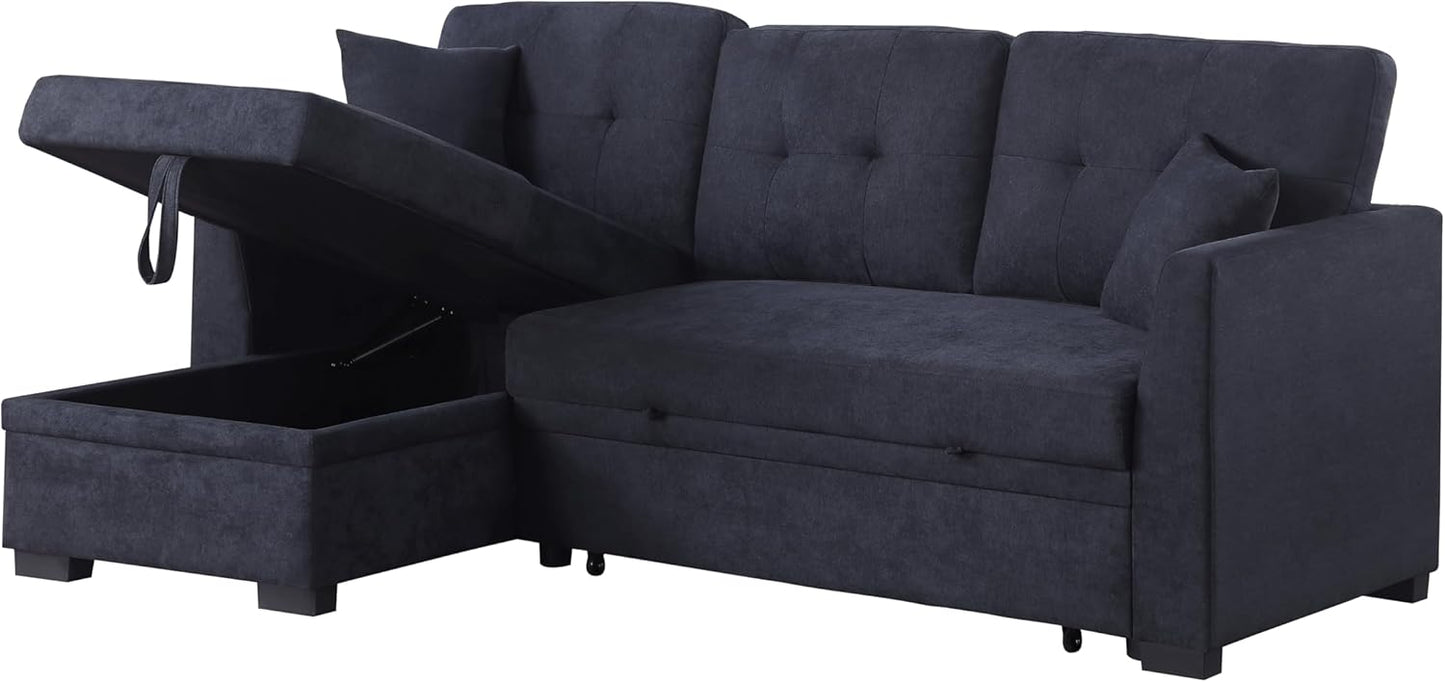 L Shaped Sectional Sleeper Sofa Couch with Pull Out Bed ,3 Seater Convertible Sectional Sofabed W/Reversible Chaise & Tufted Back Cushion ,Reversible Pullout Sofa Couch Bed for Living Room Office