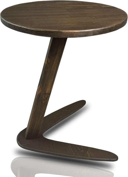 C-Shaped Handmade End Table, Side Table for Couches, Sofa Tables Slide Under Couch for Living Room, Over Couch TV Tray Table for Small Spaces (Large, Dark Walnut)