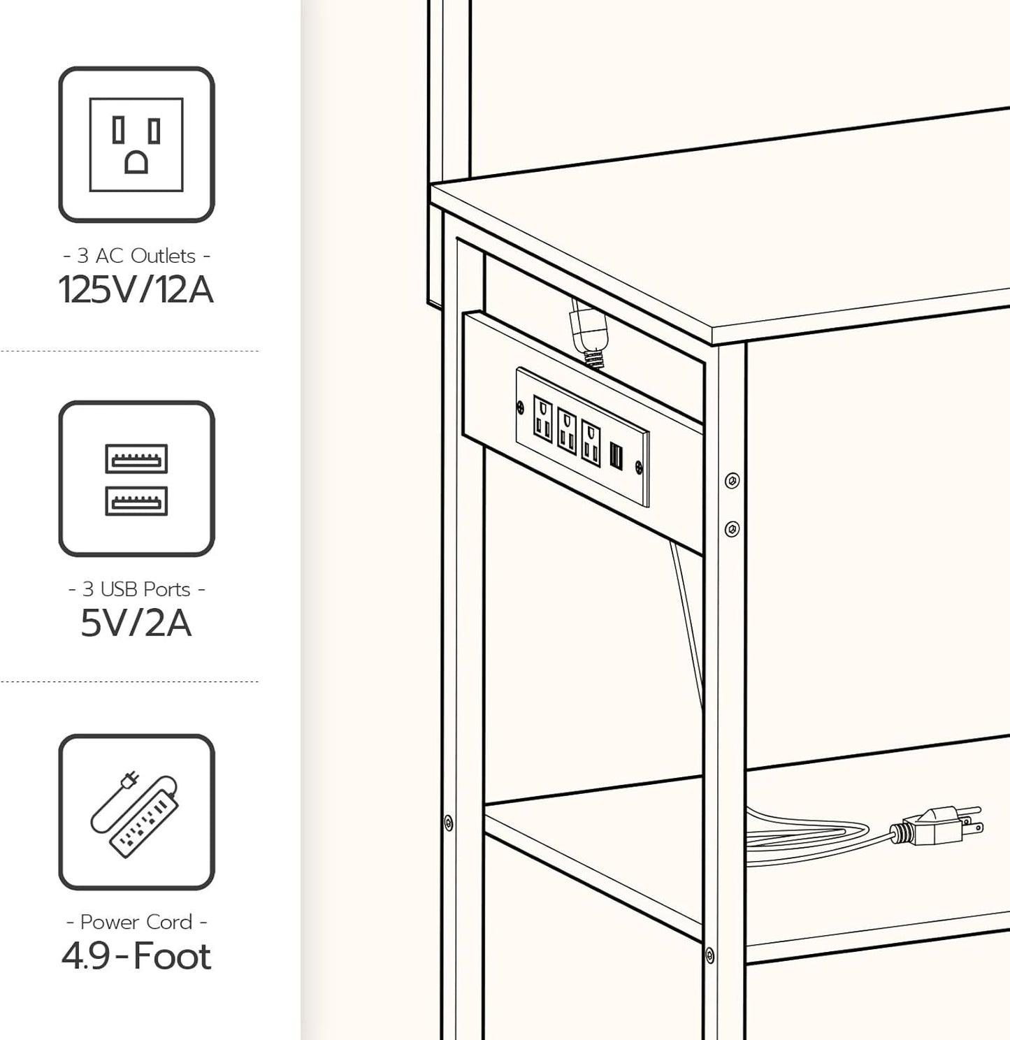HOOBRO Bakers Rack with Power Outlet and LED Light, 6-Tier Microwave Stand with Wire Baskets, Coffee Bar Station, Kitchen Utility Storage Shelf with 4 Hooks, Rustic Brown and Black BF64UDHB01