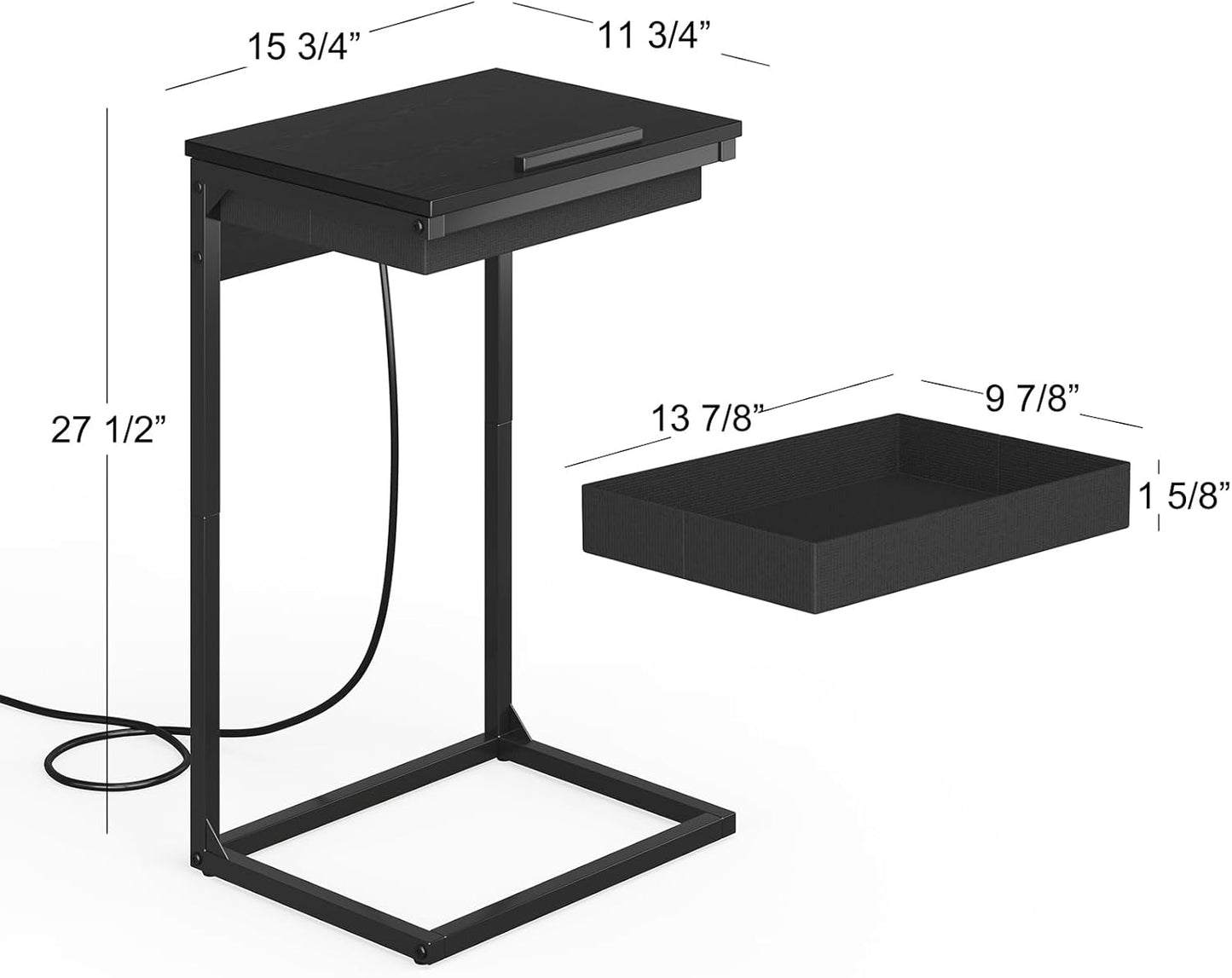 C Shaped End Table with Charging Station,45° Tiltable Adjustable Flip Top Side Table Set of 2,Small C Table Set 2 for Small Spaces,Slide Under Couch Sofa Bedside Table Living Room, Black