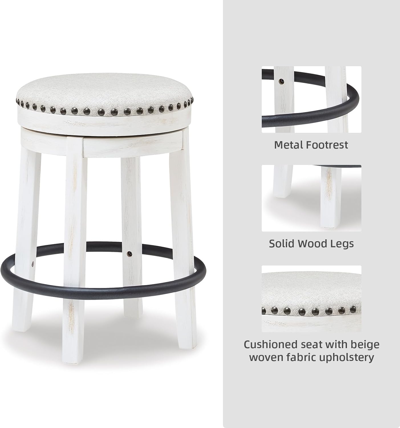 Signature Design by Ashley Valebeck 24" Counter Height Upholstered Swivel Stool, White & Black