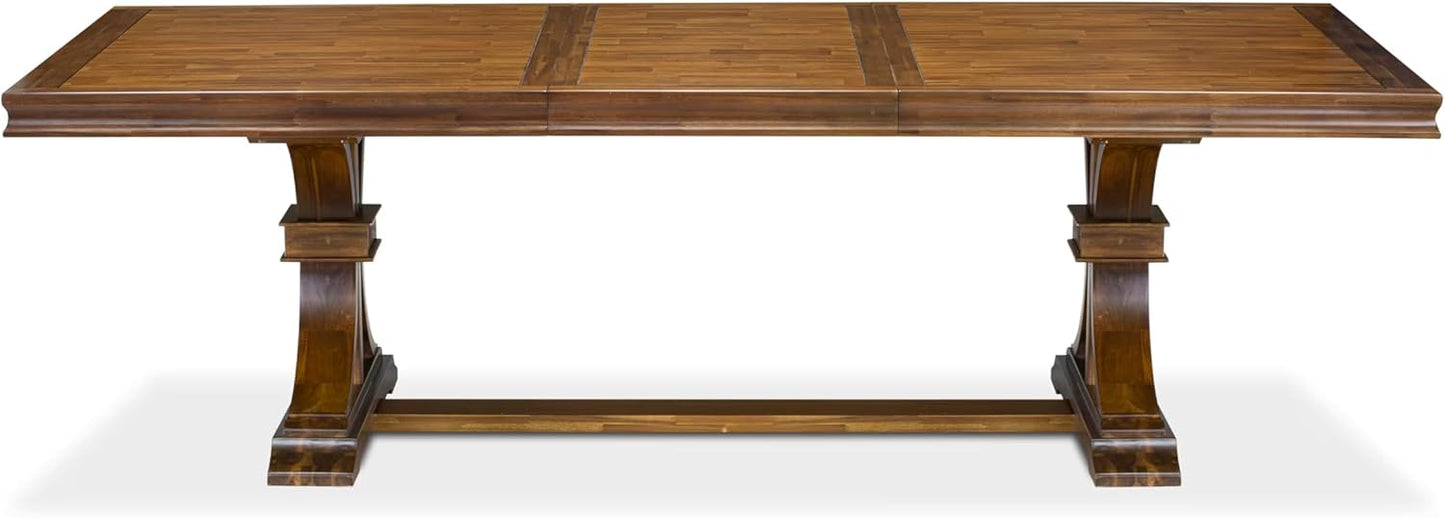 LEFO9-AWA-18-9-Piece Kitchen Table Set Includes a Breakfast Table and 8 Brown Linen Fabric Parson Chairs with Button Tufted Chair Back - Antique Walnut Finish.