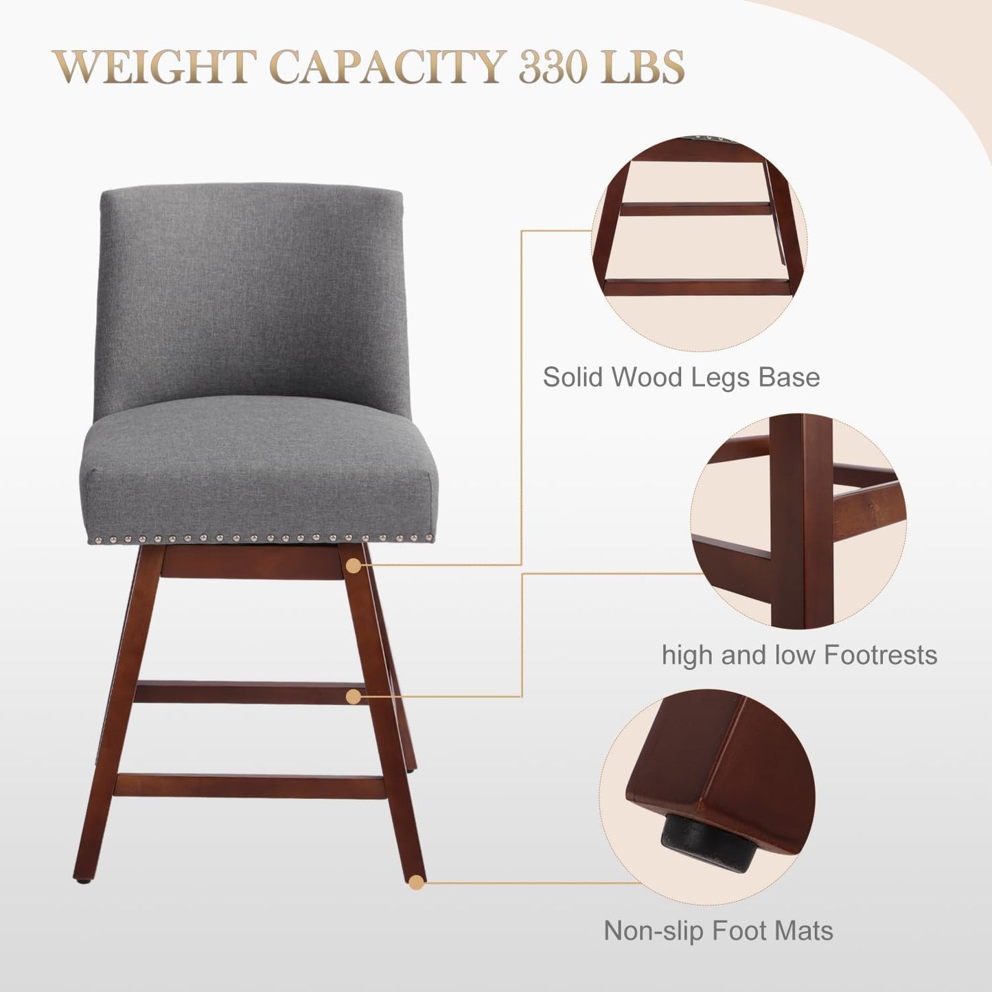 Counter Height Barstools Set of 2,360° Swivel Bar Stools with Back,26 inch Modern Counter barstools,Upholstered Bar Tall Stools for Kitchen Counter,Kitchen Island,Bar, Home (Dark Gray, SET OF 2)