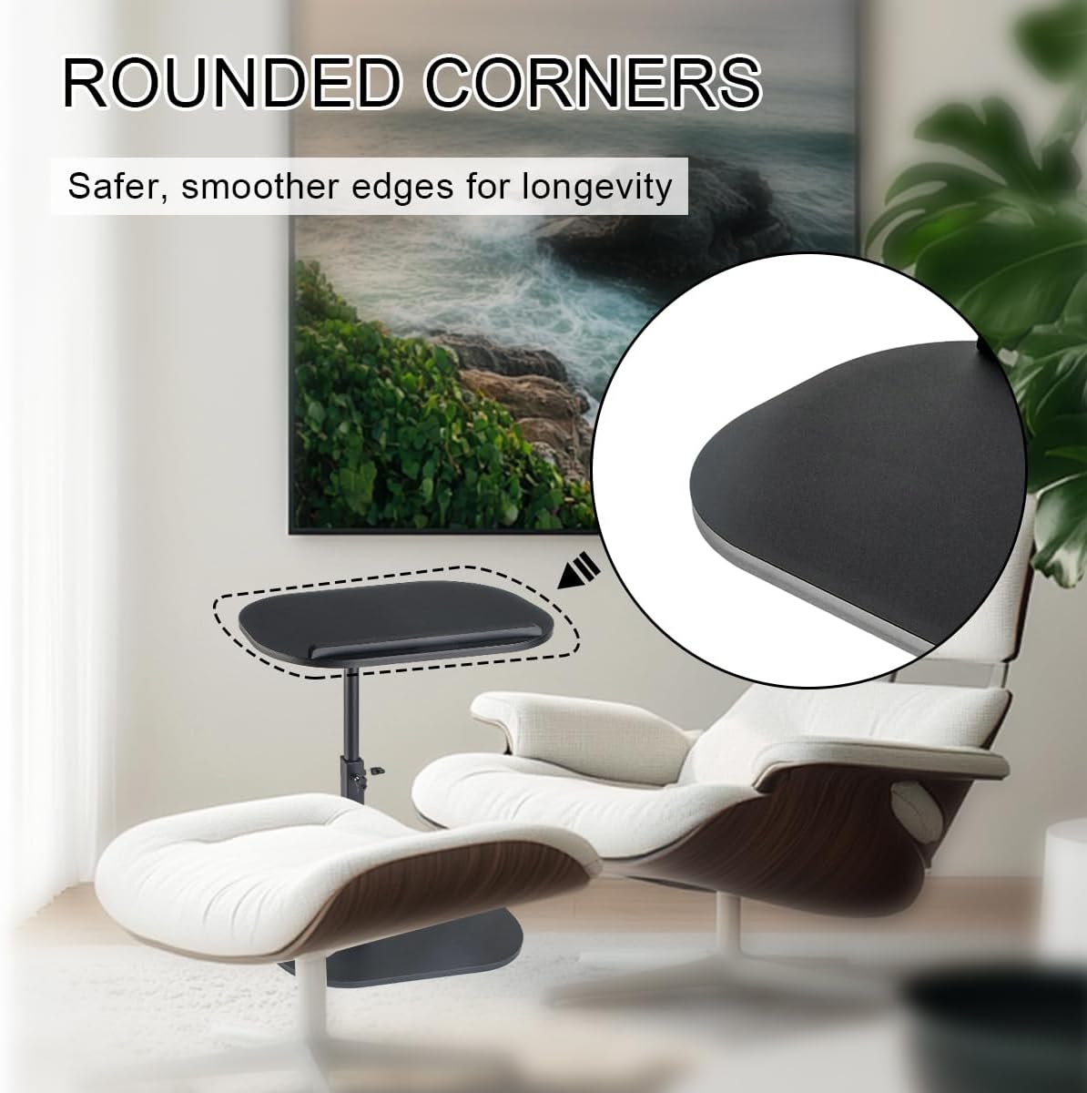 Comeon C-Shaped Tv Tray Pedestal Side Table, End Table Adjustable Height in Couch Living Room or Bedroomwith 360° Rotating Top for Small Spaces Bedside Night Stand Bedside Snack (Black)