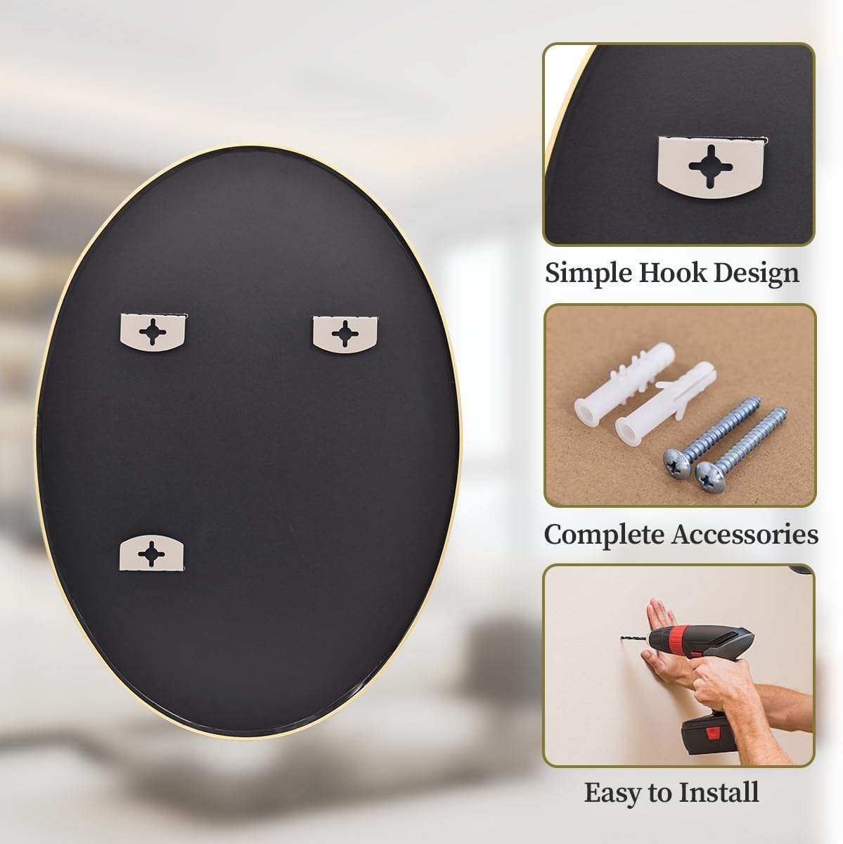 Koonmi Gold Oval Bathroom Mirror, 26"x38" Bathroom Vanity Mirror, Oval Mirror for Bedroom Living Room Entryway, Hangs Horizontal or Vertical