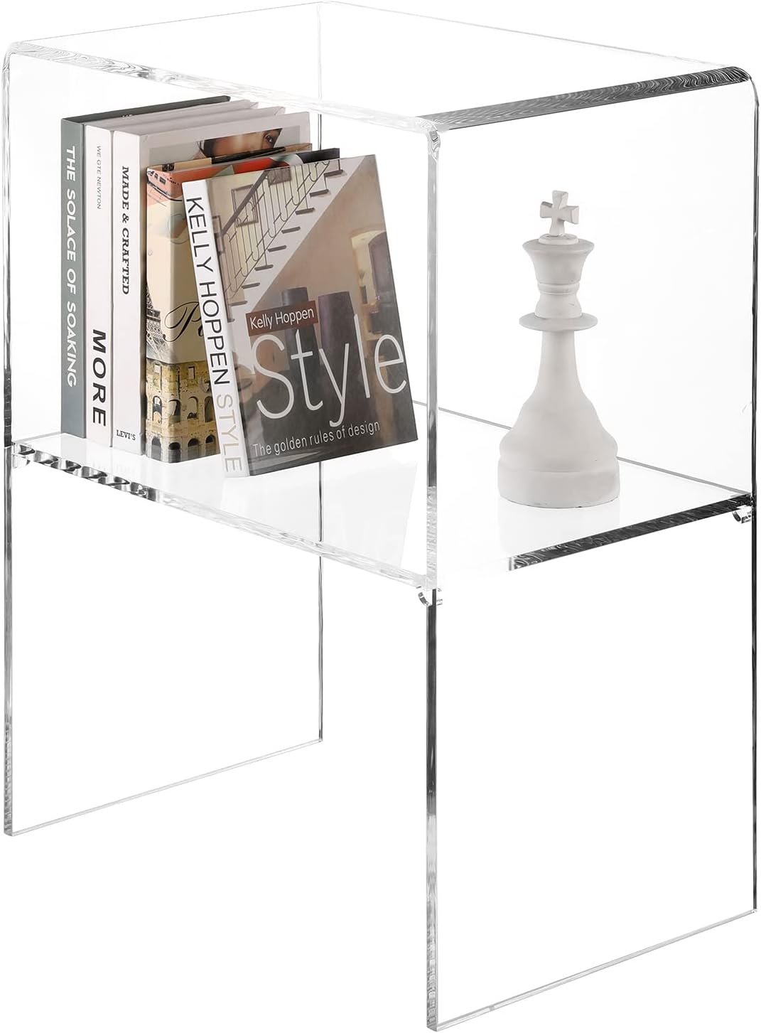 MyGift 24 Inch Acrylic Nightstand with 2 Tier Display Shelf, Clear Acrylic Side Table for Living Room Bedside Bedroom, Decorative Clear Home End Table