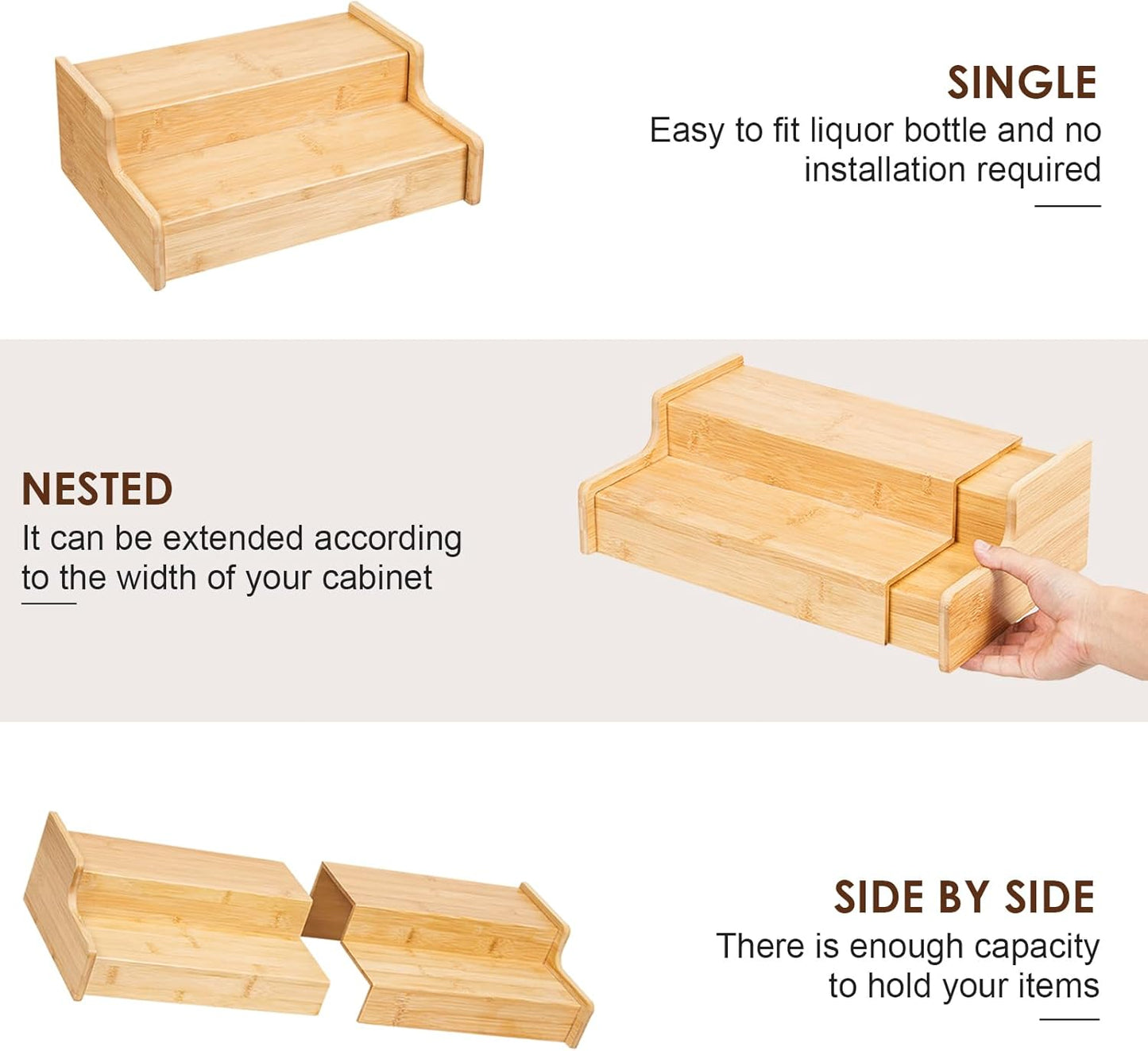 X-cosrack Expandable Liquor Bottle Display Shelf, Tabletop Wine Rack, Countertop Coffee Syrup Organizer Rack, Bamboo Bottle Stand for Liquor Whiskey Display Bar Shelves, Home Bar Display