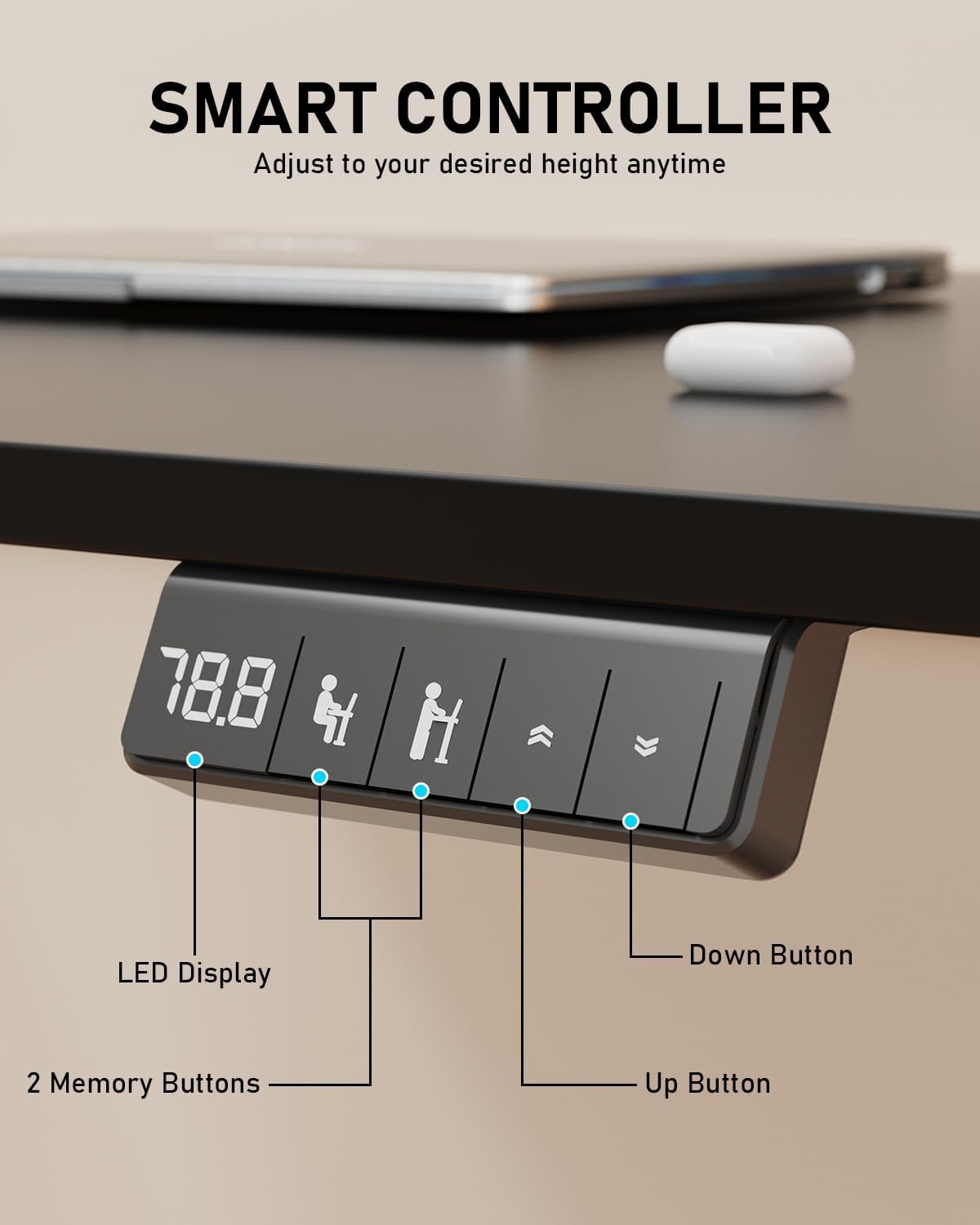 Electric Standing Desk, Large Height Adjustable Stand up Desk, 48 x 24 Inches Sit Stand Home Office Desk, with Splice Board, Black Frame/Black Top