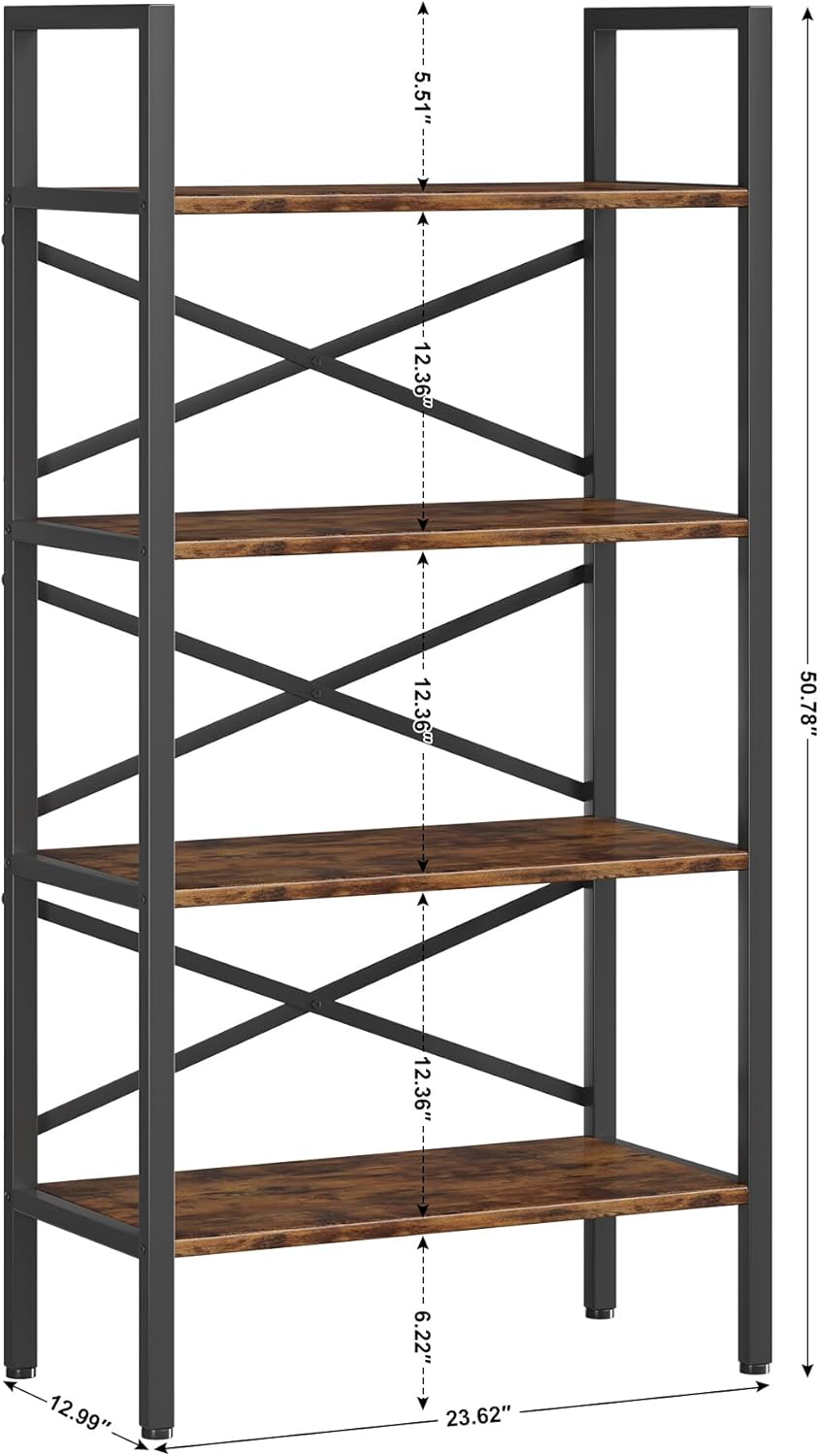 Homeiju 4 Tier Bookshelf 23.6" Width, Kids Bookshelf with Storage, Small Bookcase with Open Shelves, Storage Organization for Bedroom, Living Room and Home Office,Rustic Brown