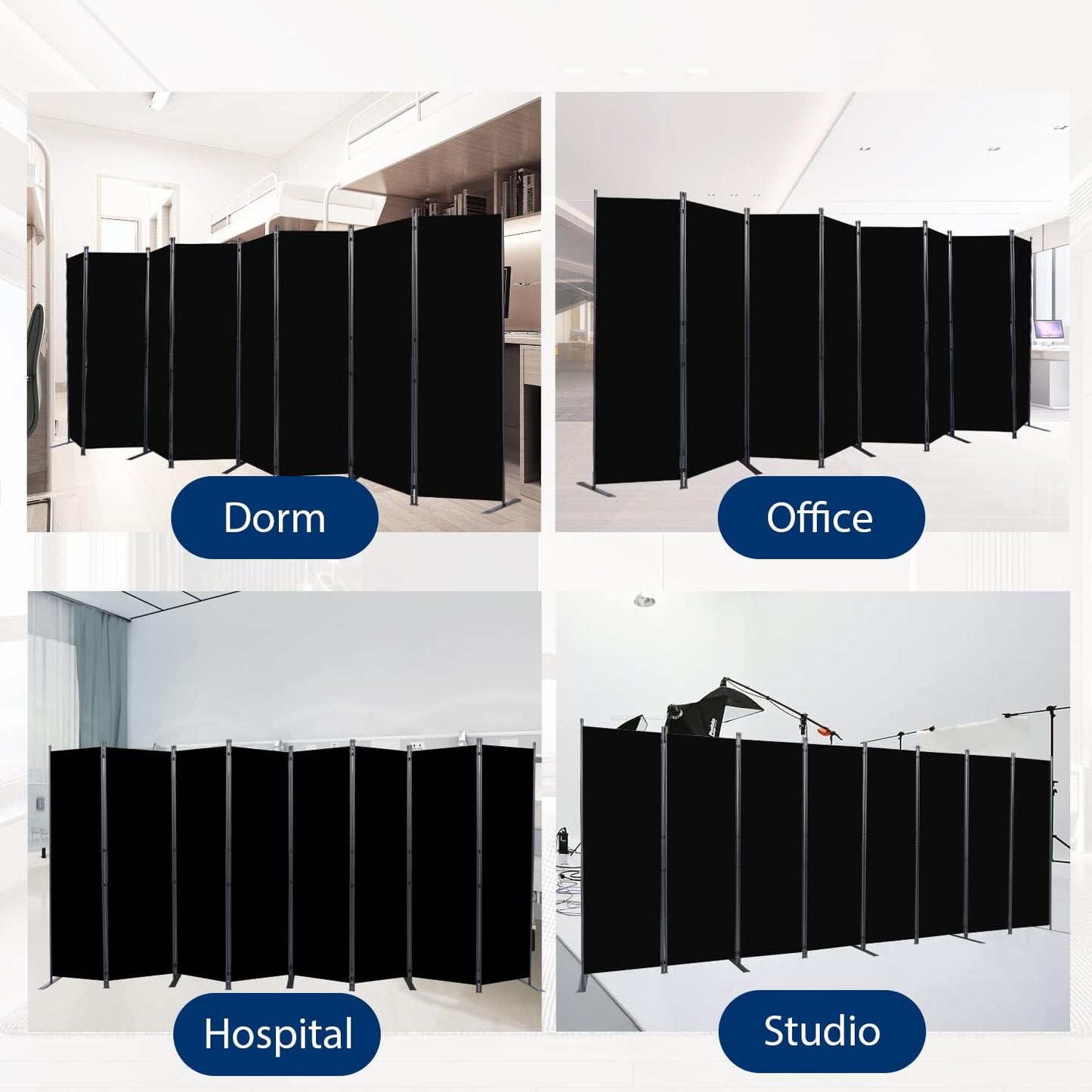 Room Divider and Folding Privacy Screens, 8 Panel Wide Room Divider Wall Screen for Room Separtition, Partition Room Dividers Fabric Panel Wall Dividers Freestanding for Office, Bedroom, Studio Dorm