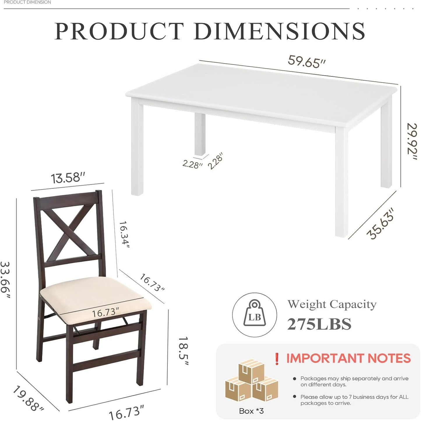 COLAMY 60 Inch Rectangular Kitchen Dining Table for 4, Modern Farmhouse Dining Table Set for 4, Wood Dining Table and Folding Dining Chairs for Kitchen, Dining Room, Restaurant, White/Beige