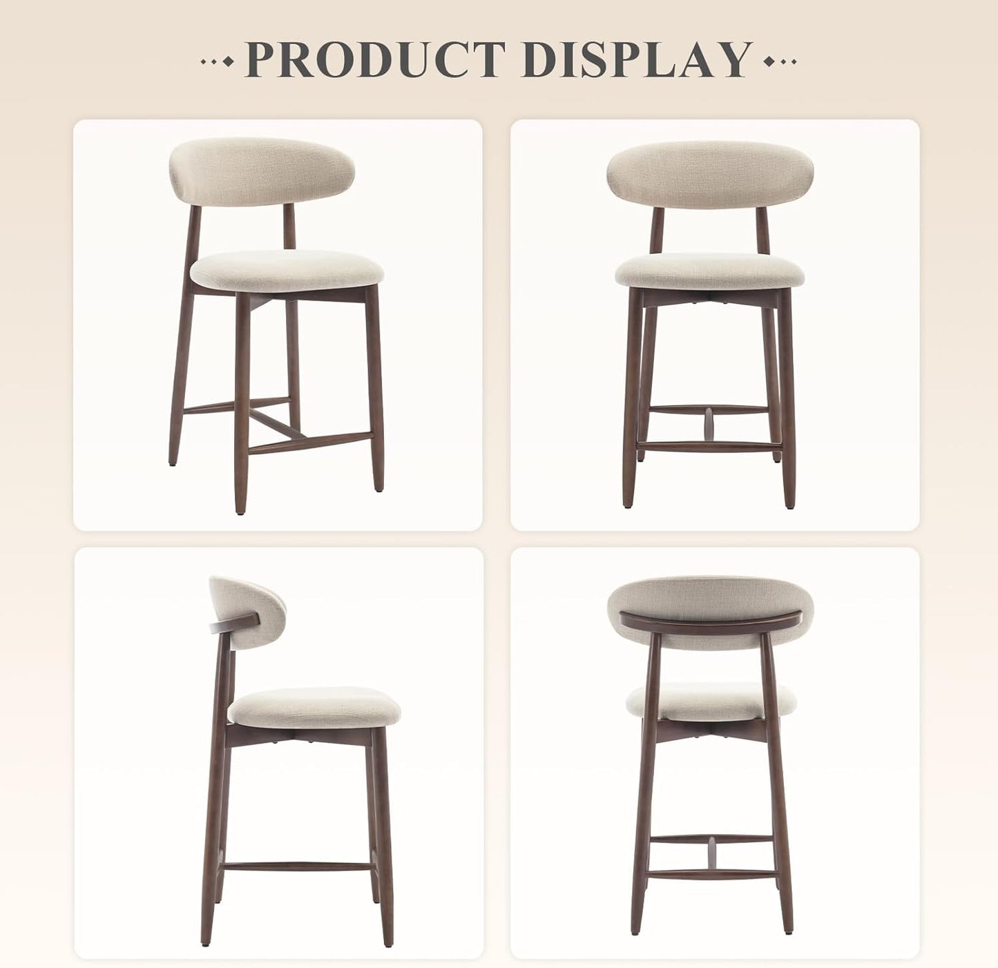 COLAMY Bar Stools with Back, Counter Height Bar Stools, Upholstered Counter Stools with Wood Legs for Kitchen Island Dining Room Bar, Beige