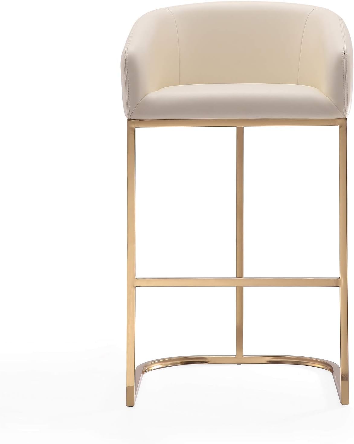 Manhattan Comfort Louvre 30 Inch Mid Century Modern Counter Height Bar Stools - Elegant Faux Leather Padded Seat, Stainless Steel Base with Footrest, Fully Assembled Barstools, Set of 2, Cream