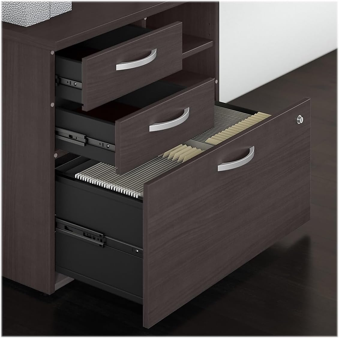 Bush Business Furniture Studio C Office Storage Cabinet with Drawers and Shelves in Storm Gray, Organization for Home or Professional Workspace