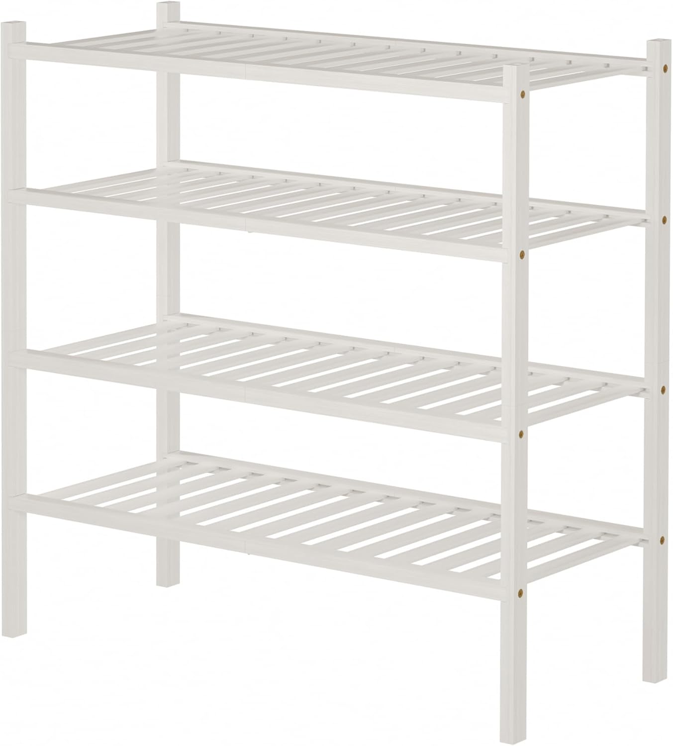 4 Tier Bamboo Shoe Rack for Closet Free Standing Wood Shoe Shelf for Entryway Small Space Stackable 27"x11"x26" (White)