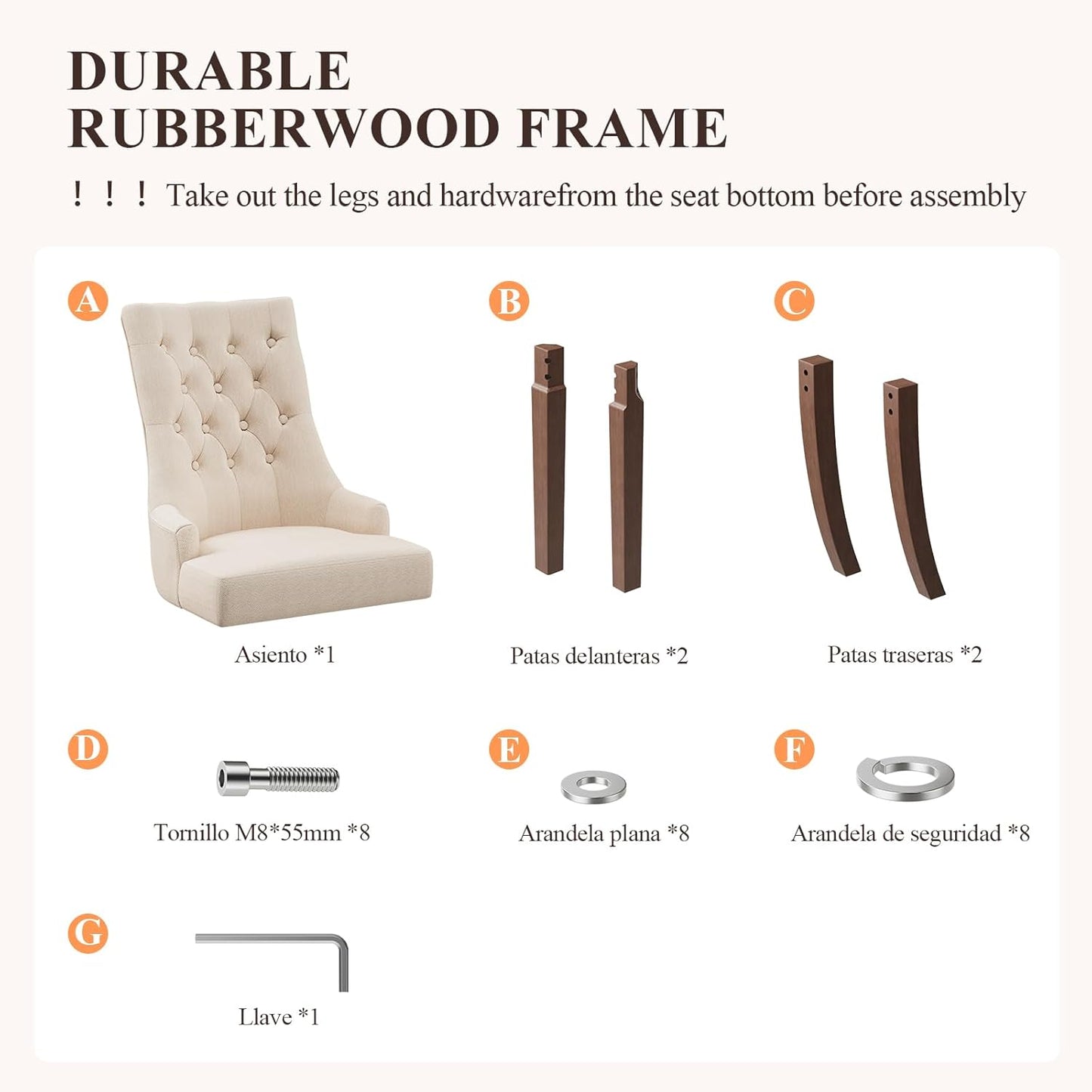 COLAMY Fabric Side Dining Chairs Set of 2, Wingback Upholstered Dining Room Chairs with Tufted Button, Living Room Chairs for Home Kitchen, Beige