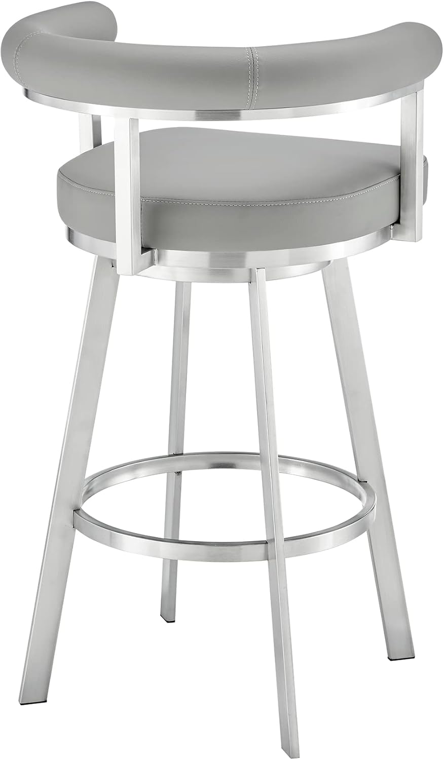 Armen Living Magnolia Swivel Bar Stool in Brushed Stainless Steel with Light Grey Faux Leather