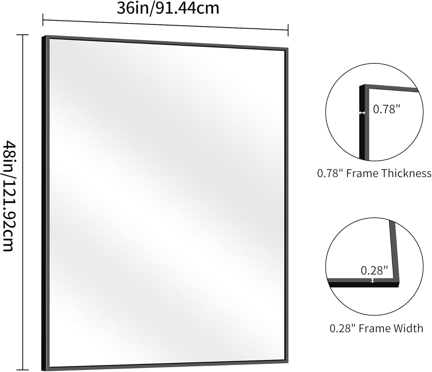 YIROMAN Bathroom Mirror for Wall 48"x36", Large Matte Black Bathroom Mirror with Metal Frame, Rectangular Vanity Mirror with Right Angles, Wall Mirror Hangs Horizontal or Vertical, Shatterproof