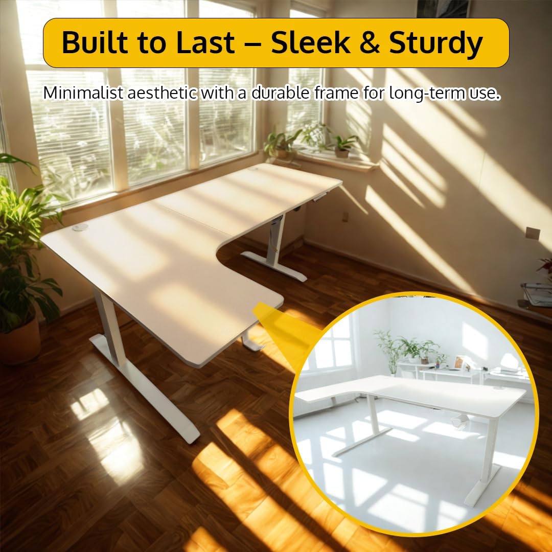 63 x 24 Inch Electric Standing Desk L Shaped Corner Height Adjustable Ergonomic Workstation Computer Desk (Left Corner, White Top and Frame)