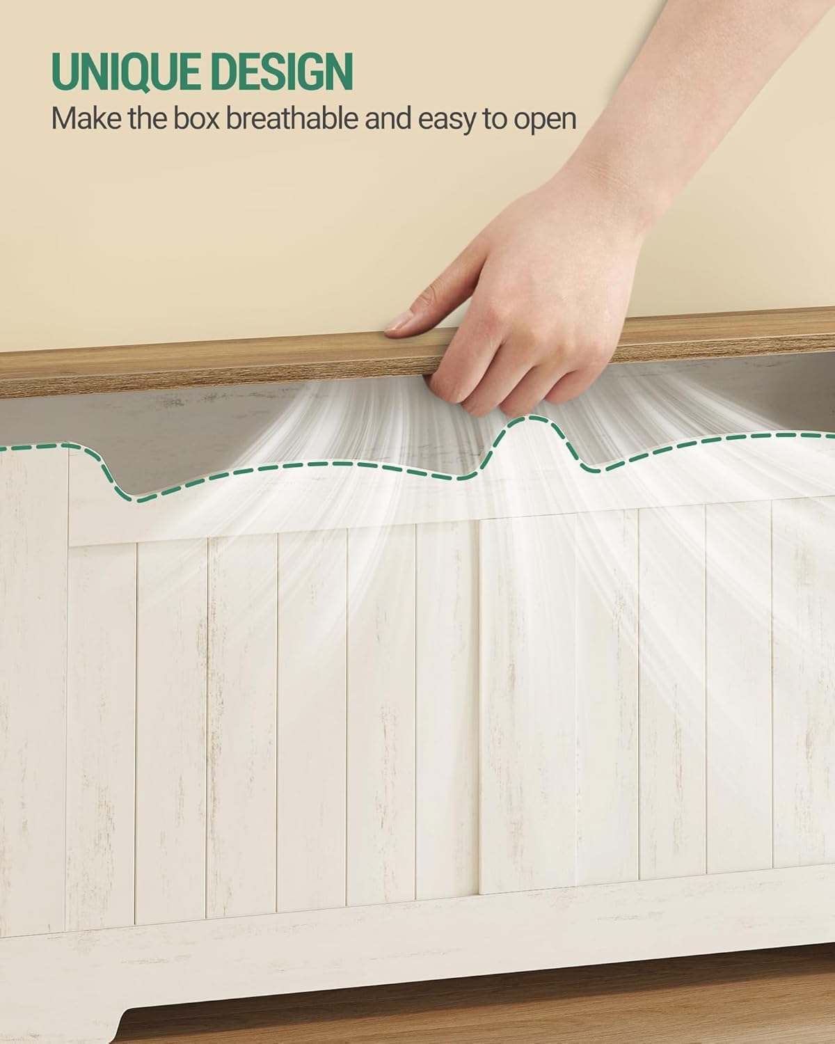 39.4" Storage Chest, Storage Bench Trunk with 2 Safety Hinge, Wooden Box, Lift-Top Chest Organizer, Shoe Bench for Entryway, Bedroom, Living Room, White and Brown SB01014B