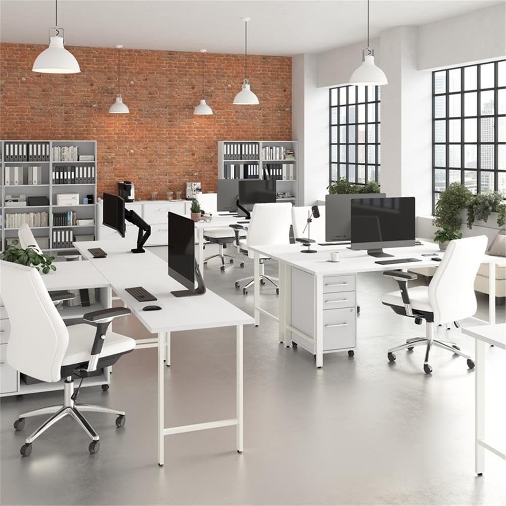 Bush Business Furniture Hustle Tall 5 Shelf Bookcase in White, Large Freestanding Bookshelf for Home Office and Professional Workspace