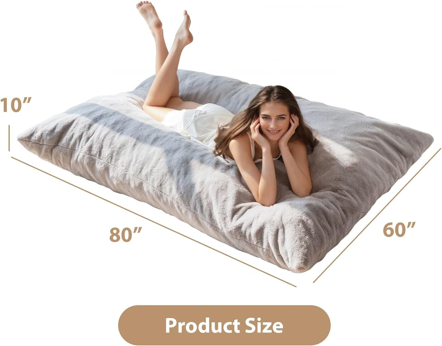 BYBYME 3 in 1 Bean Bag Chair, Convertible Chair Folds from Bean Bag to Lounger, High-Density Foam Filling, Faux Fur Big Sofa Bed, Giant Bean Bag Chair Bed for Adults