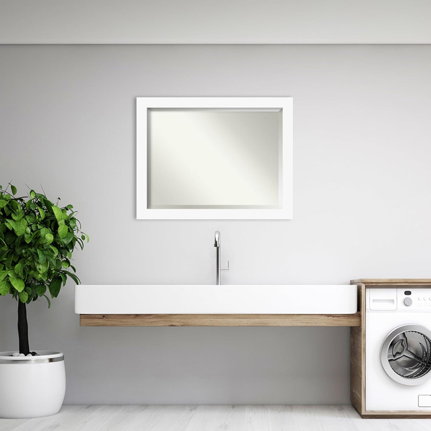 Amanti Art White Bathroom Mirror for Over Sink, 36x46 Basic White Rectangle Vanity Mirror, X-Large Casual Wood Frame, Hangs Horizonally and Vertically, Bathroom Wall Decor, Beveled Edge from WI, USA