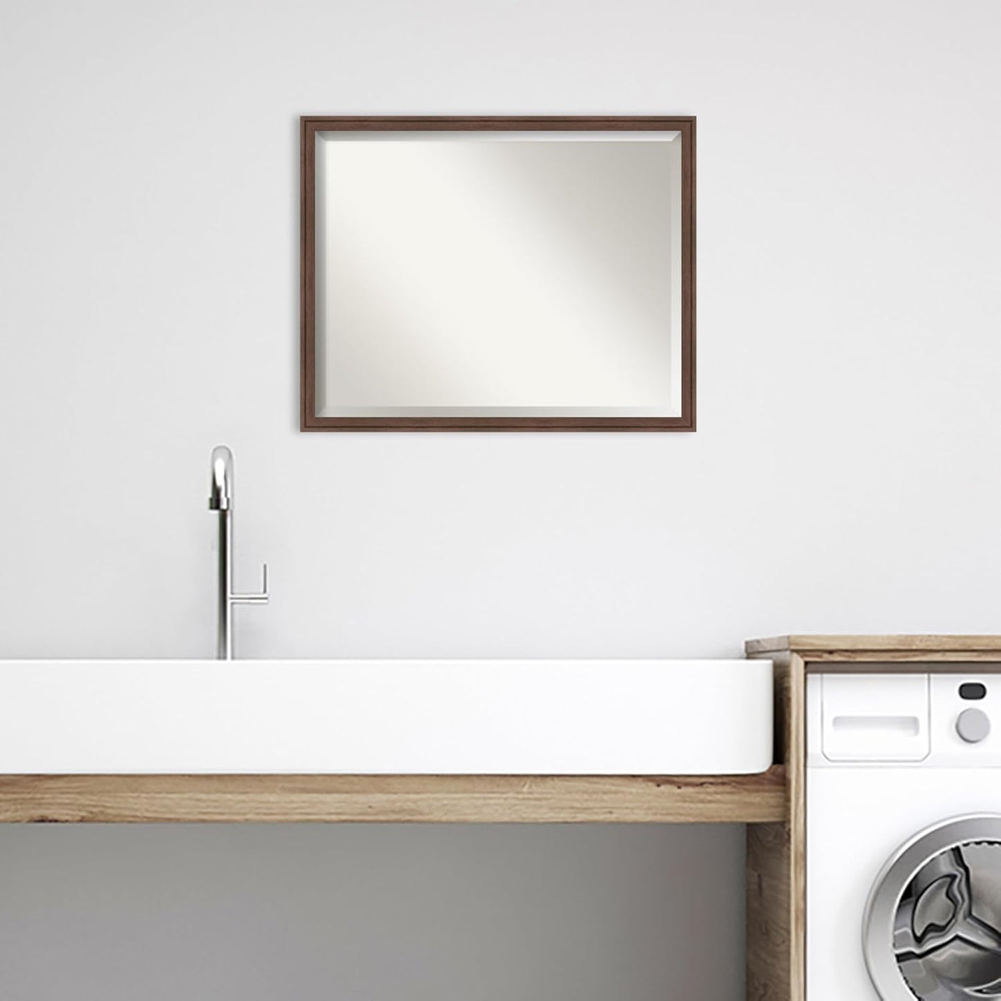 Amanti Art Brown Bathroom Mirror for Over Sink, 24x30 Florence Medium Brown Rectangle Vanity Mirror, Large Casual Frame, Hangs Horizonally and Vertically, Bathroom Wall Decor, Beveled Edge